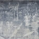Corte. Dettaglio Eneide, il pasto dei troiani