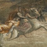 Sala romana. Affresco Clelia attraversa il Tevere, particolare.