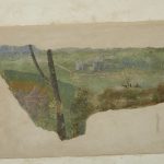 Sala della torre SW. Parete S, lacerto di affresco scena di paesaggio.